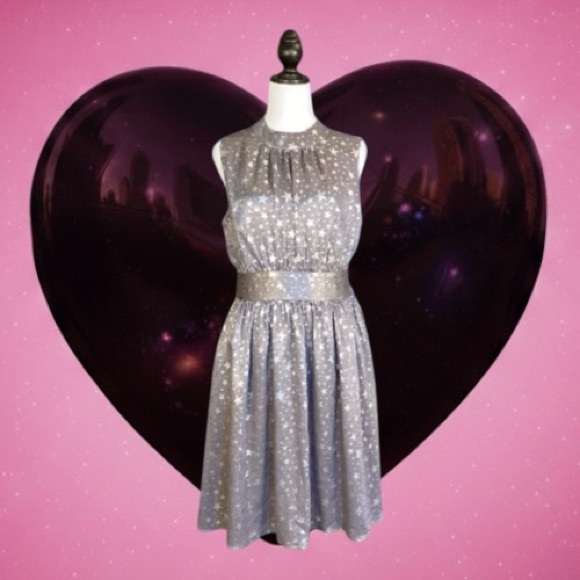 Modcloth Dresses & Skirts - ModCloth Grey Velvet Metallic Silver Stars High Neck A-Line Dress Size M
